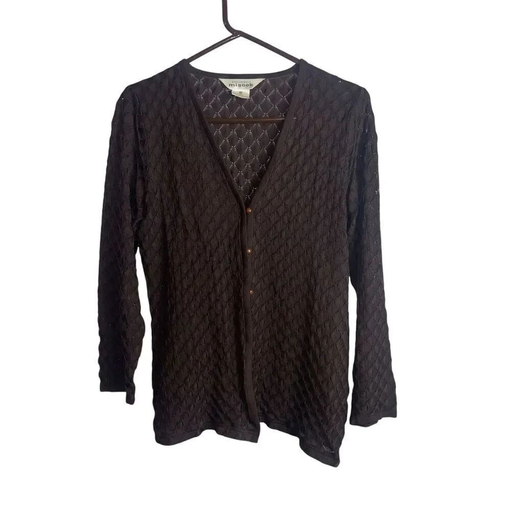 Misook Brown Textured Knit Cardigan XS Button Front Lightweight Sweater